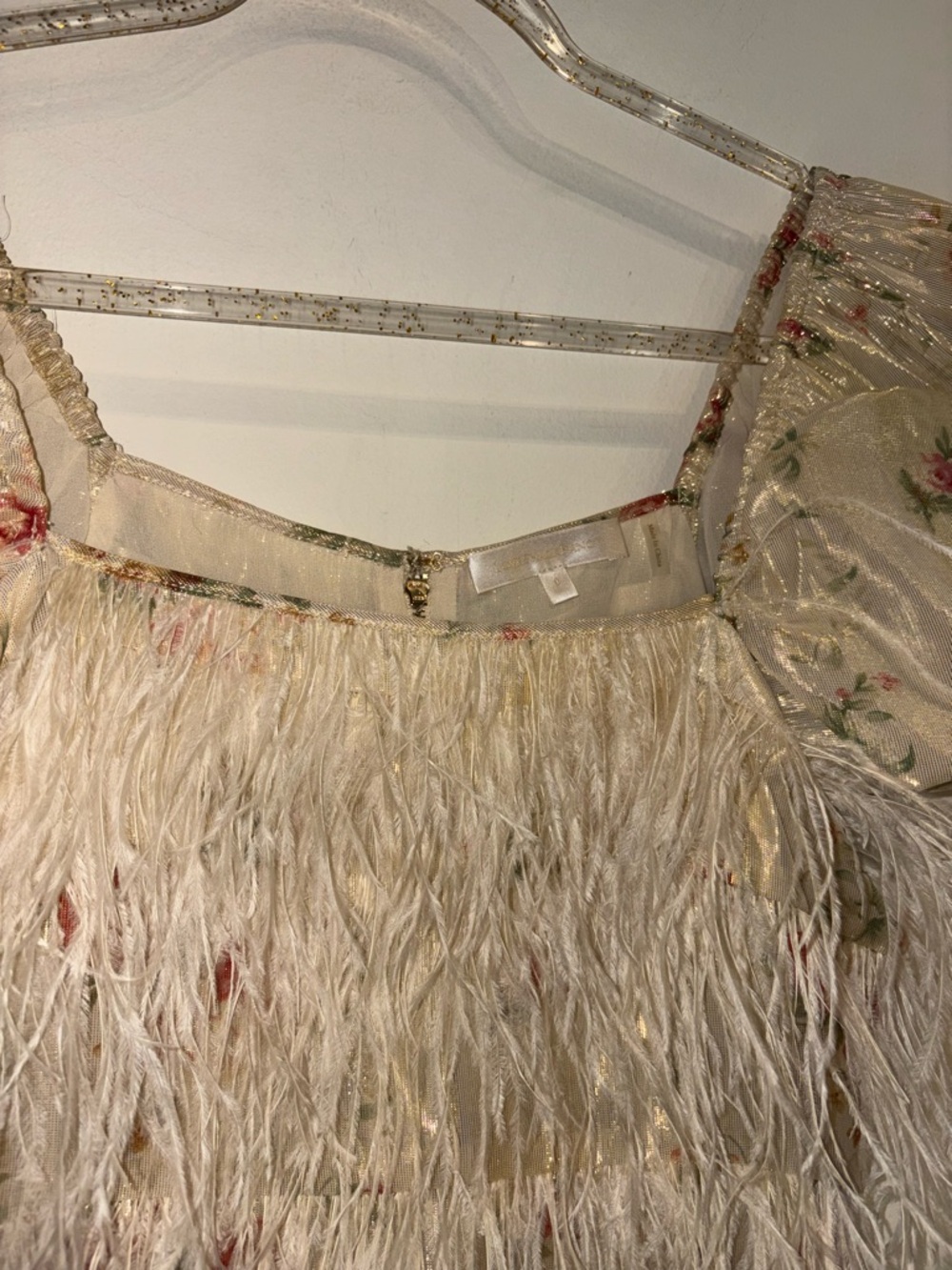 LoveShackFancy Beryl Feather Mini Dress in Golden Fog Size 0 - Picture 10 of 15